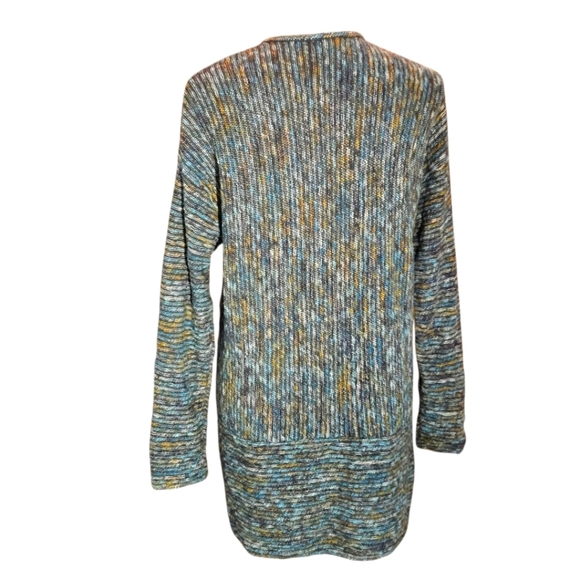 J Jill Womens M Cardigan Sweater Green Textured Knit Boho Lagenlook Marled Long - Picture 4 of 10